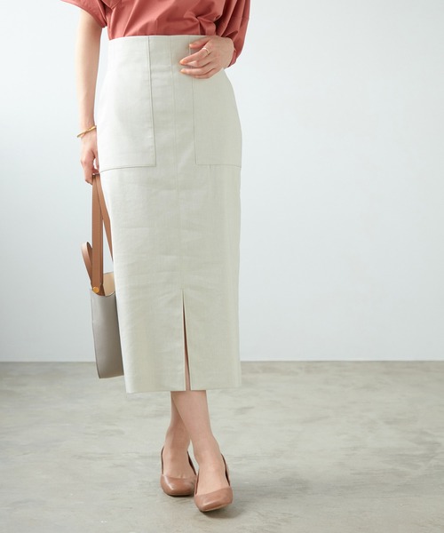 ROPE'（ロペ）の「【今から春まで使える】【洗える】スラブストレッチハイウエストタイトスカート（スカート・レディース・ライトグレー/ベージュ/ブルー系その他4/ピンク・34/36/38/40）」の2枚目の写真