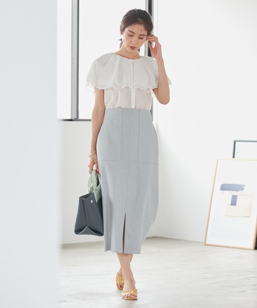 ROPE'（ロペ）の「【今から春まで使える】【洗える】スラブストレッチハイウエストタイトスカート（スカート・レディース・ライトグレー/ベージュ/ブルー系その他4/ピンク・34/36/38/40）」の5枚目の写真