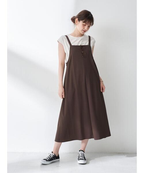 YECCA VECCA（イェッカヴェッカ）の「・インナーsetサロペットワンピース＊（サロペット/オーバーオール・レディース・カーキ/ダークブラウン/ネイビー・FREE）」の5枚目の写真