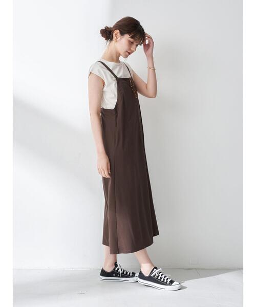 YECCA VECCA（イェッカヴェッカ）の「・インナーsetサロペットワンピース＊（サロペット/オーバーオール・レディース・カーキ/ダークブラウン/ネイビー・FREE）」の12枚目の写真