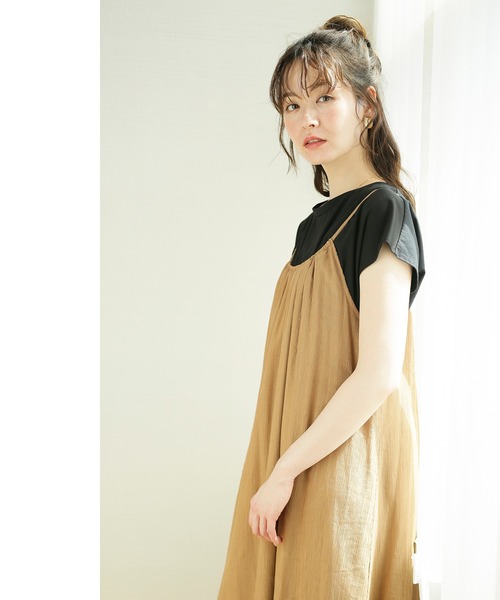 ENNEA（エンネア）の「【カールマイヤー】バックデザイン・ギャザーキャミワンピース（スカート・レディース・ベージュ/サックスブルー/オレンジ/グリーン/キャメル・38）」の4枚目の写真