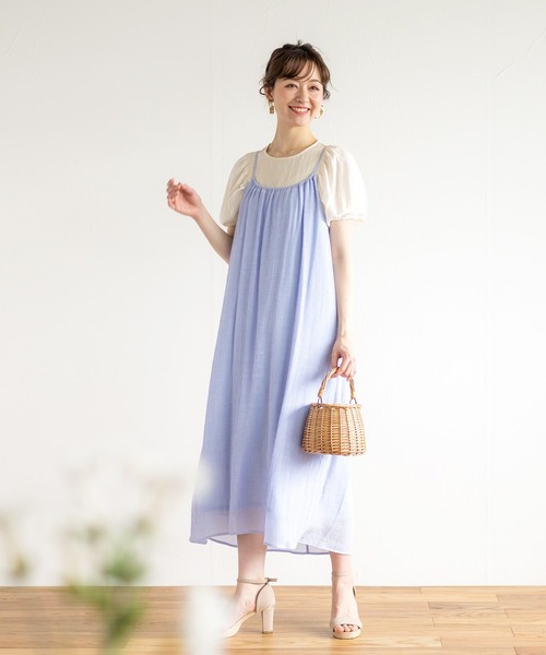 ENNEA（エンネア）の「【カールマイヤー】バックデザイン・ギャザーキャミワンピース（スカート・レディース・ベージュ/サックスブルー/オレンジ/グリーン/キャメル・38）」の3枚目の写真