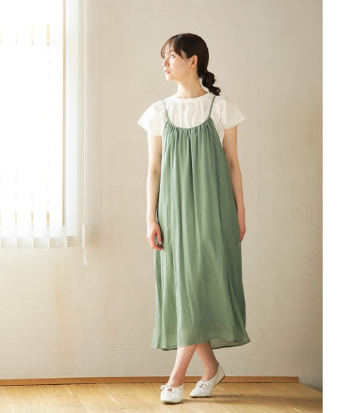 ENNEA（エンネア）の「【カールマイヤー】バックデザイン・ギャザーキャミワンピース（スカート・レディース・ベージュ/サックスブルー/オレンジ/グリーン/キャメル・38）」の9枚目の写真