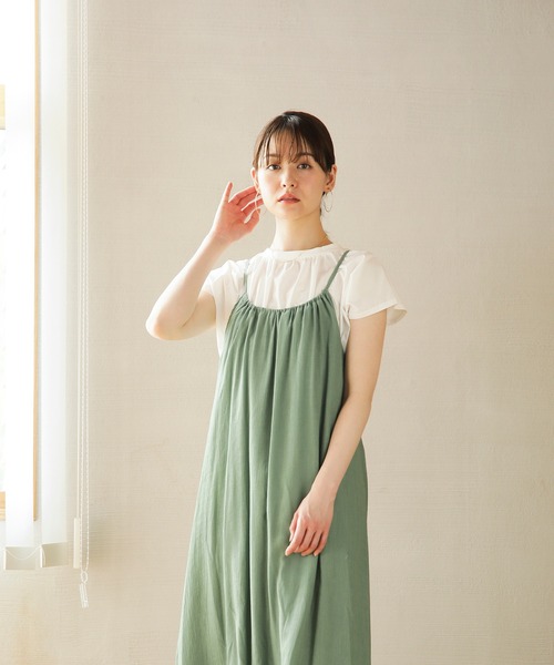 ENNEA（エンネア）の「【カールマイヤー】バックデザイン・ギャザーキャミワンピース（スカート・レディース・ベージュ/サックスブルー/オレンジ/グリーン/キャメル・38）」の6枚目の写真