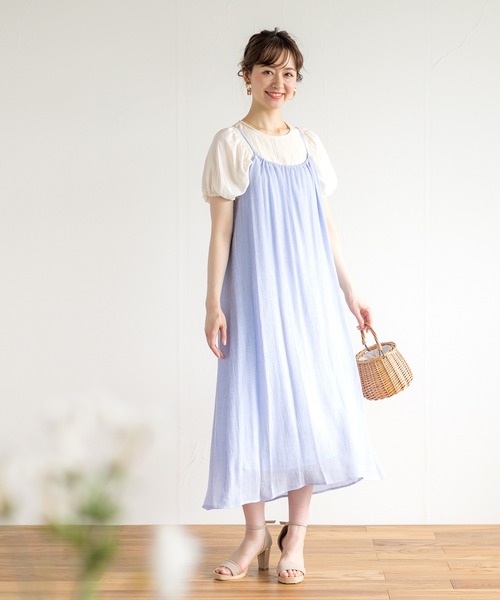 ENNEA（エンネア）の「【カールマイヤー】バックデザイン・ギャザーキャミワンピース（スカート・レディース・ベージュ/サックスブルー/オレンジ/グリーン/キャメル・38）」の11枚目の写真