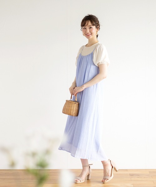 ENNEA（エンネア）の「【カールマイヤー】バックデザイン・ギャザーキャミワンピース（スカート・レディース・ベージュ/サックスブルー/オレンジ/グリーン/キャメル・38）」の13枚目の写真