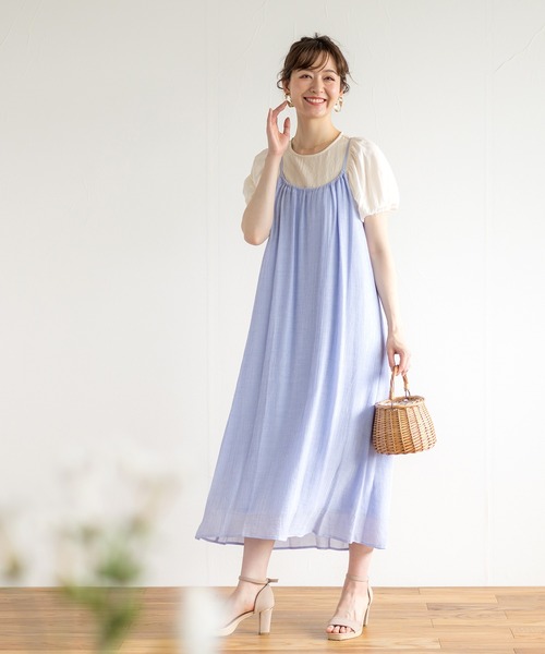 ENNEA（エンネア）の「【カールマイヤー】バックデザイン・ギャザーキャミワンピース（スカート・レディース・ベージュ/サックスブルー/オレンジ/グリーン/キャメル・38）」の14枚目の写真