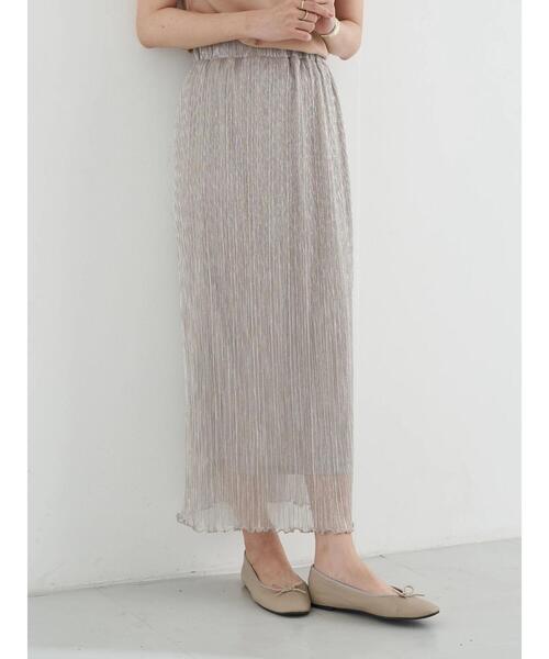 earth music&ecology（アースミュージックアンドエコロジー）の「ランダムプリーツシアーラメスカート ＊（スカート・レディース・オレンジ/ブラック/ライトピンク/シルバー・FREE）」の5枚目の写真