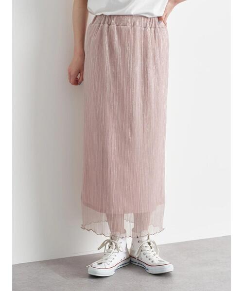 earth music&ecology（アースミュージックアンドエコロジー）の「ランダムプリーツシアーラメスカート ＊（スカート・レディース・オレンジ/ブラック/ライトピンク/シルバー・FREE）」の7枚目の写真