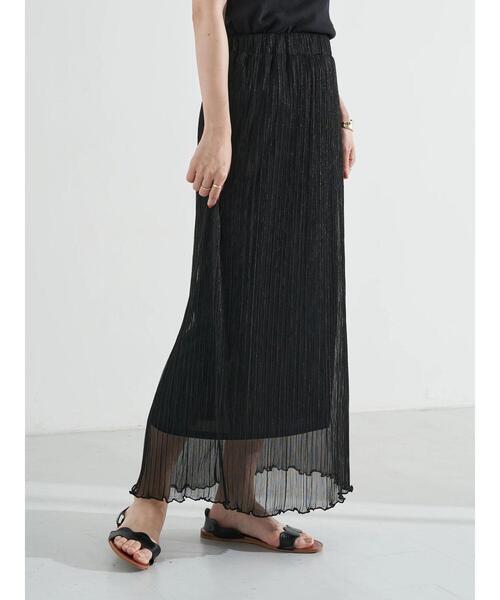 earth music&ecology（アースミュージックアンドエコロジー）の「ランダムプリーツシアーラメスカート ＊（スカート・レディース・オレンジ/ブラック/ライトピンク/シルバー・FREE）」の9枚目の写真