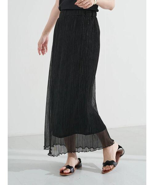 earth music&ecology（アースミュージックアンドエコロジー）の「ランダムプリーツシアーラメスカート ＊（スカート・レディース・オレンジ/ブラック/ライトピンク/シルバー・FREE）」の10枚目の写真