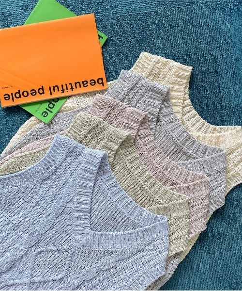 chuu（チュー）の「CHUU パステルサマーニットベスト（Tシャツ/カットソー・レディース・グレー/モカ/ミント/スカイブルー・FREE）」の2枚目の写真