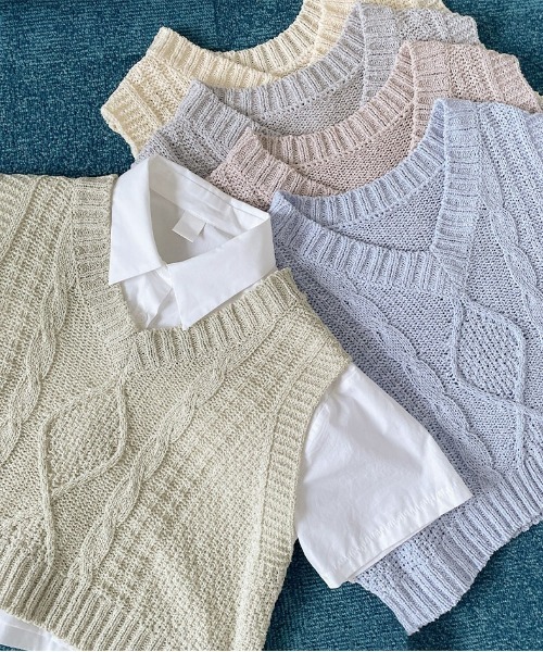 chuu（チュー）の「CHUU パステルサマーニットベスト（Tシャツ/カットソー・レディース・グレー/モカ/ミント/スカイブルー・FREE）」の3枚目の写真