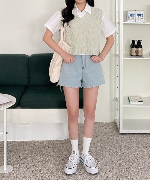 chuu（チュー）の「CHUU パステルサマーニットベスト（Tシャツ/カットソー・レディース・グレー/モカ/ミント/スカイブルー・FREE）」の22枚目の写真