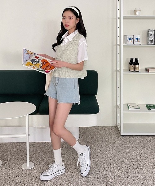 chuu（チュー）の「CHUU パステルサマーニットベスト（Tシャツ/カットソー・レディース・グレー/モカ/ミント/スカイブルー・FREE）」の19枚目の写真