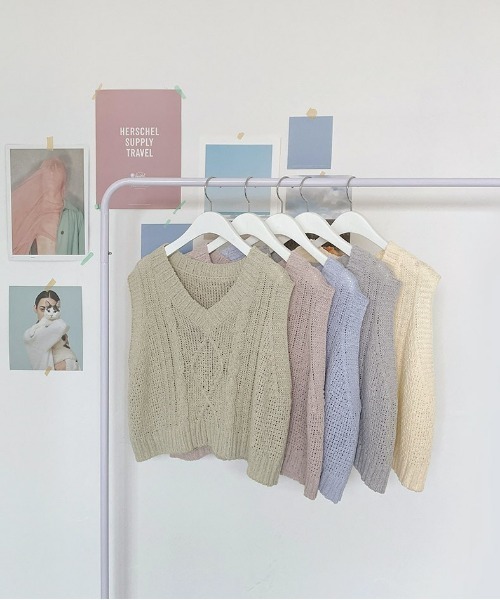 chuu（チュー）の「CHUU パステルサマーニットベスト（Tシャツ/カットソー・レディース・グレー/モカ/ミント/スカイブルー・FREE）」の15枚目の写真