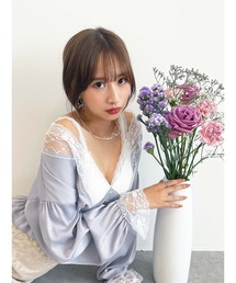 Honey Salon | Vネックサテンブラウス(シャツ/ブラウス)