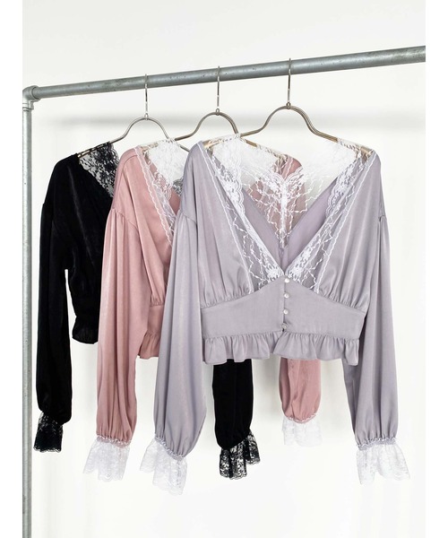 Honey Salon（ハニーサロン）の「Vネックサテンブラウス（シャツ/ブラウス・レディース・ピンク系その他/グレー系その他/ブラック・FREE）」の7枚目の写真