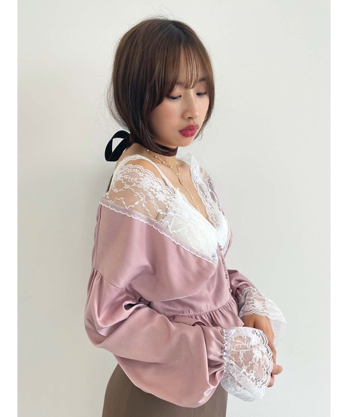 Honey Salon（ハニーサロン）の「Vネックサテンブラウス（シャツ/ブラウス・レディース・ピンク系その他/グレー系その他/ブラック・FREE）」の12枚目の写真