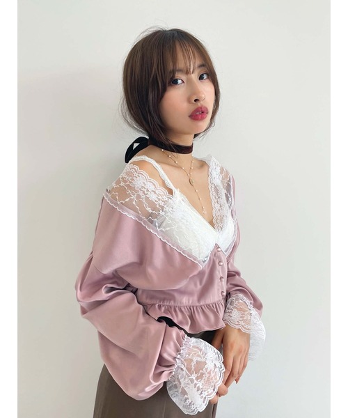 Honey Salon（ハニーサロン）の「Vネックサテンブラウス（シャツ/ブラウス・レディース・ピンク系その他/グレー系その他/ブラック・FREE）」の17枚目の写真