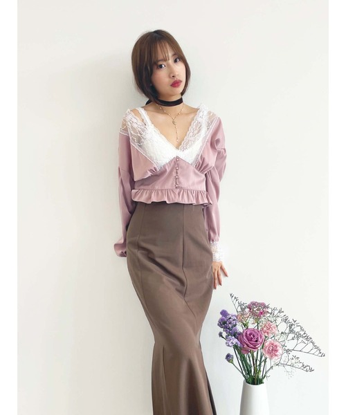 Honey Salon（ハニーサロン）の「Vネックサテンブラウス（シャツ/ブラウス・レディース・ピンク系その他/グレー系その他/ブラック・FREE）」の20枚目の写真