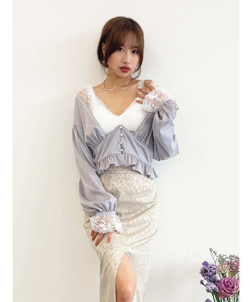 Honey Salon（ハニーサロン）の「Vネックサテンブラウス（シャツ/ブラウス・レディース・ピンク系その他/グレー系その他/ブラック・FREE）」の8枚目の写真