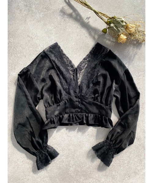 Honey Salon（ハニーサロン）の「Vネックサテンブラウス（シャツ/ブラウス・レディース・ピンク系その他/グレー系その他/ブラック・FREE）」の14枚目の写真