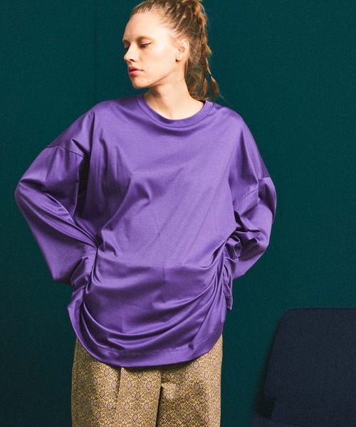 MAISON SPECIAL（メゾンスペシャル）の「《ユニセックスアイテム》ALBINI/アルビニ ヴィヴィッドカラースムースプライムオーバークルーネックロングスリーブTシャツ 【MAISON SPECIAL/メゾンスペシャル】（Tシャツ/カットソー・メンズ・ブラック/パープル/オフホワイト/ピンク/ブルー/グリーン・44/46/48）」の6枚目の写真