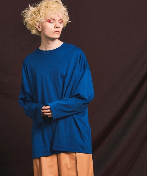 MAISON SPECIAL（メゾンスペシャル）の「《ユニセックスアイテム》ALBINI/アルビニ ヴィヴィッドカラースムースプライムオーバークルーネックロングスリーブTシャツ 【MAISON SPECIAL/メゾンスペシャル】（Tシャツ/カットソー・メンズ・ブラック/パープル/オフホワイト/ピンク/ブルー/グリーン・44/46/48）」の5枚目の写真