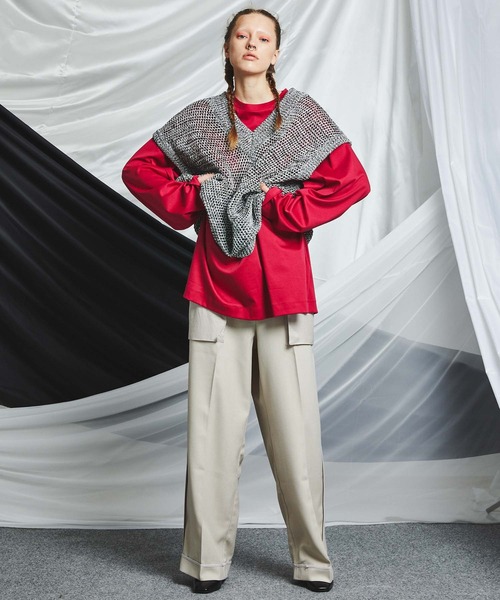 MAISON SPECIAL（メゾンスペシャル）の「《ユニセックスアイテム》ALBINI/アルビニ ヴィヴィッドカラースムースプライムオーバークルーネックロングスリーブTシャツ 【MAISON SPECIAL/メゾンスペシャル】（Tシャツ/カットソー・メンズ・ブラック/パープル/オフホワイト/ピンク/ブルー/グリーン・44/46/48）」の19枚目の写真