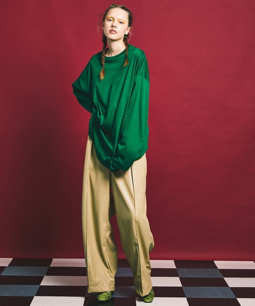 MAISON SPECIAL（メゾンスペシャル）の「《ユニセックスアイテム》ALBINI/アルビニ ヴィヴィッドカラースムースプライムオーバークルーネックロングスリーブTシャツ 【MAISON SPECIAL/メゾンスペシャル】（Tシャツ/カットソー・メンズ・ブラック/パープル/オフホワイト/ピンク/ブルー/グリーン・44/46/48）」の13枚目の写真