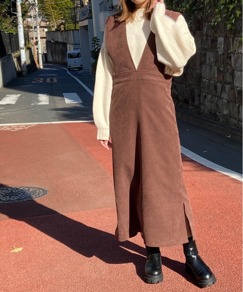 Per sist ence（パーシエンス）の「Per sist ence/パーシエンス　起毛ツイル ジャンパースカート（ジャンパースカート・レディース・ブラック/ブラウン/アイボリー・FREE）」の3枚目の写真