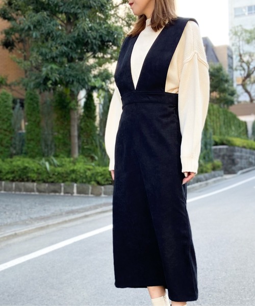 Per sist ence（パーシエンス）の「Per sist ence/パーシエンス　起毛ツイル ジャンパースカート（ジャンパースカート・レディース・ブラック/ブラウン/アイボリー・FREE）」の2枚目の写真