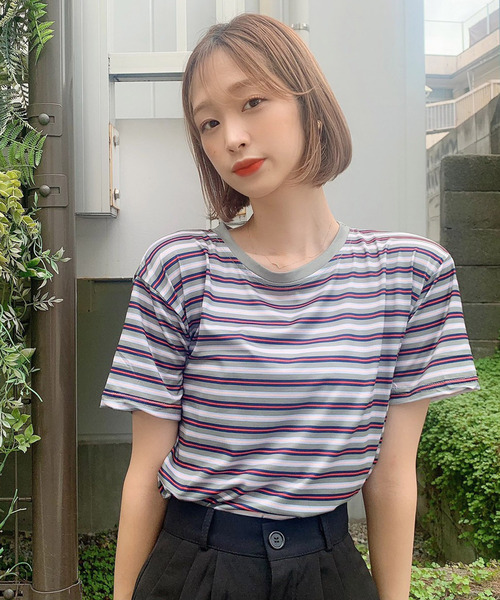 Voyage titty&Co.PETIT（ボヤージュティティアンドコープチ）の「【Voyage titty&Co.】マルチボーダーTee（Tシャツ/カットソー・レディース・ブラウン/グリーン/レッド・FREE）」の3枚目の写真