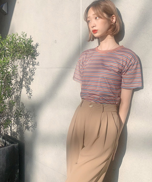 Voyage titty&Co.PETIT（ボヤージュティティアンドコープチ）の「【Voyage titty&Co.】マルチボーダーTee（Tシャツ/カットソー・レディース・ブラウン/グリーン/レッド・FREE）」の8枚目の写真