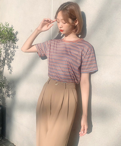 Voyage titty&Co.PETIT（ボヤージュティティアンドコープチ）の「【Voyage titty&Co.】マルチボーダーTee（Tシャツ/カットソー・レディース・ブラウン/グリーン/レッド・FREE）」の11枚目の写真