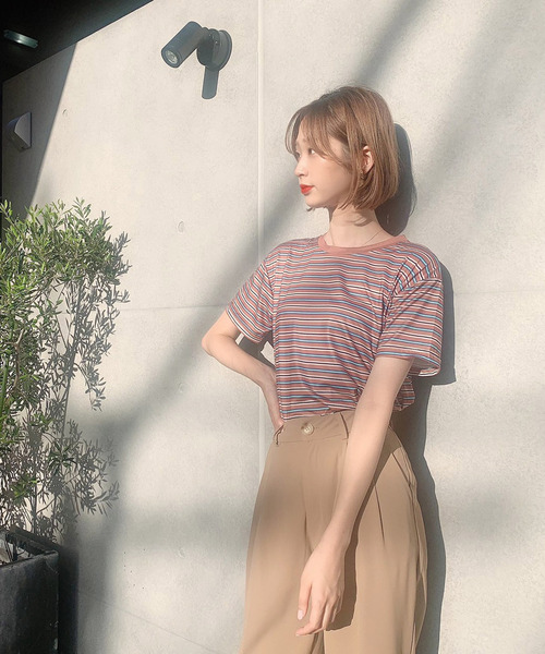 Voyage titty&Co.PETIT（ボヤージュティティアンドコープチ）の「【Voyage titty&Co.】マルチボーダーTee（Tシャツ/カットソー・レディース・ブラウン/グリーン/レッド・FREE）」の10枚目の写真