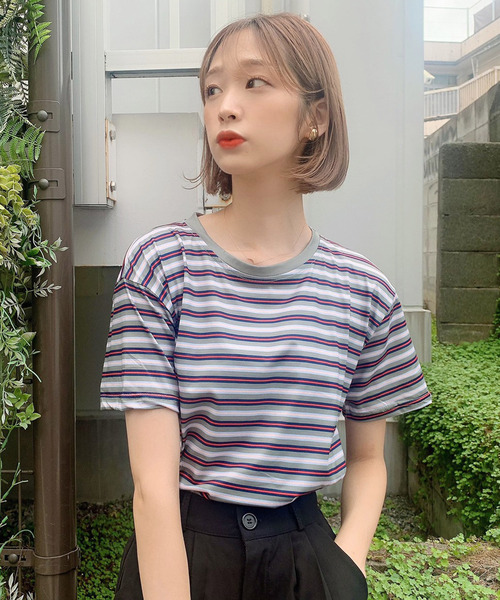 Voyage titty&Co.PETIT（ボヤージュティティアンドコープチ）の「【Voyage titty&Co.】マルチボーダーTee（Tシャツ/カットソー・レディース・ブラウン/グリーン/レッド・FREE）」の13枚目の写真