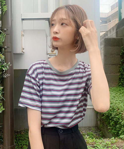 Voyage titty&Co.PETIT（ボヤージュティティアンドコープチ）の「【Voyage titty&Co.】マルチボーダーTee（Tシャツ/カットソー・レディース・ブラウン/グリーン/レッド・FREE）」の4枚目の写真