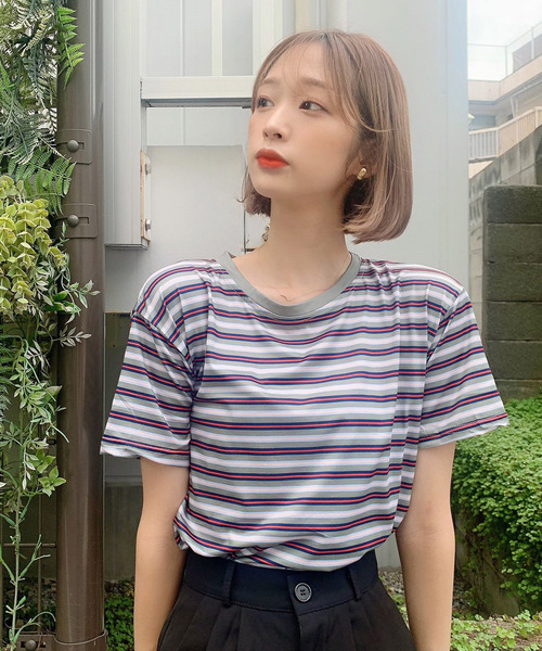 Voyage titty&Co.PETIT（ボヤージュティティアンドコープチ）の「【Voyage titty&Co.】マルチボーダーTee（Tシャツ/カットソー・レディース・ブラウン/グリーン/レッド・FREE）」の5枚目の写真