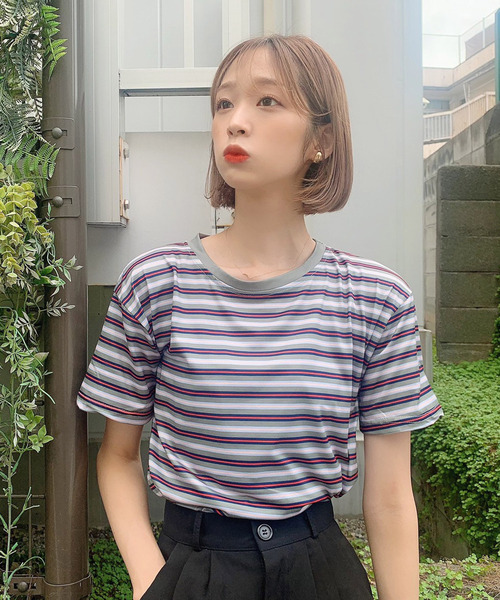 Voyage titty&Co.PETIT（ボヤージュティティアンドコープチ）の「【Voyage titty&Co.】マルチボーダーTee（Tシャツ/カットソー・レディース・ブラウン/グリーン/レッド・FREE）」の7枚目の写真