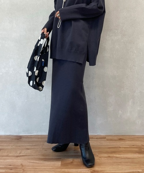 DouDou(ドゥドゥ)の「ニットアップポケット付リブスカート(スカート・レディース・オフホワイト/チャコールグレー/グリーン・FREE)」の3枚目の写真