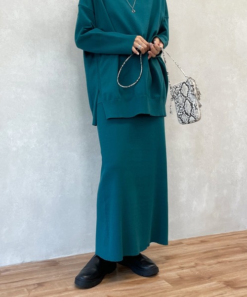 DouDou(ドゥドゥ)の「ニットアップポケット付リブスカート(スカート・レディース・オフホワイト/チャコールグレー/グリーン・FREE)」の1枚目の写真