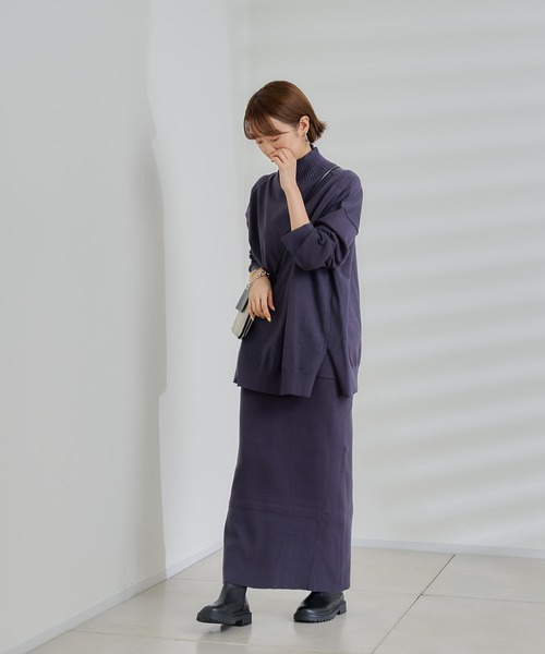 DouDou(ドゥドゥ)の「ニットアップポケット付リブスカート(スカート・レディース・オフホワイト/チャコールグレー/グリーン・FREE)」の4枚目の写真