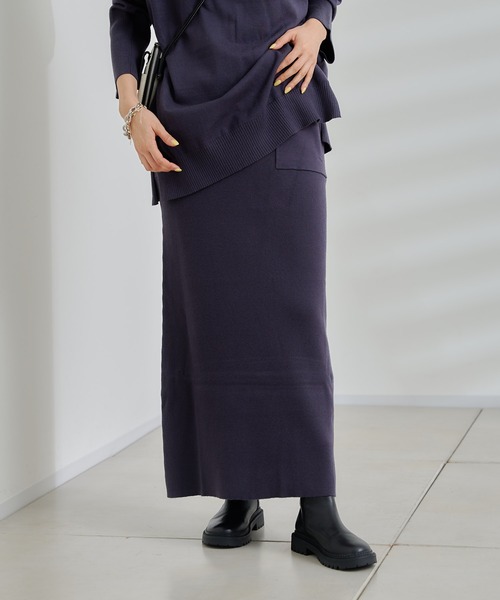 DouDou(ドゥドゥ)の「ニットアップポケット付リブスカート(スカート・レディース・オフホワイト/チャコールグレー/グリーン・FREE)」の10枚目の写真