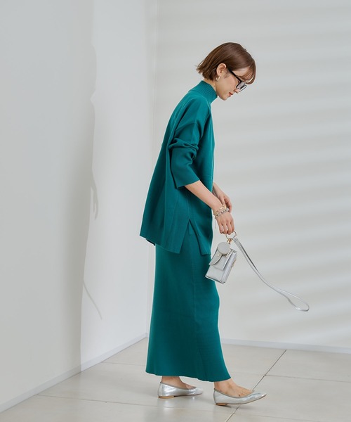 DouDou(ドゥドゥ)の「ニットアップポケット付リブスカート(スカート・レディース・オフホワイト/チャコールグレー/グリーン・FREE)」の5枚目の写真