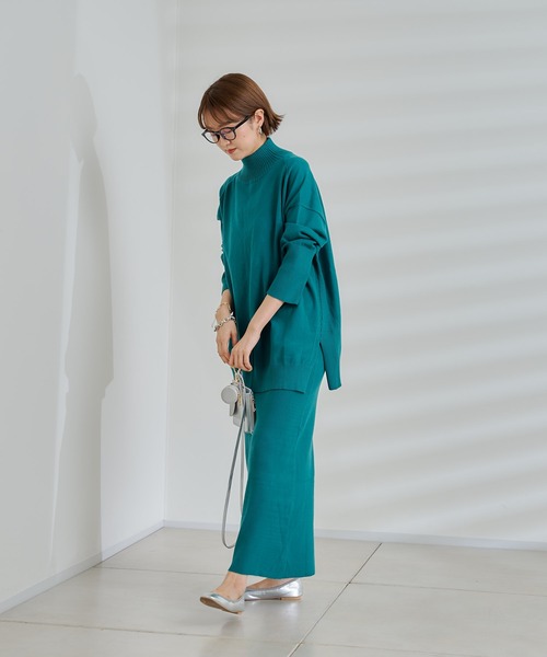 DouDou(ドゥドゥ)の「ニットアップポケット付リブスカート(スカート・レディース・オフホワイト/チャコールグレー/グリーン・FREE)」の20枚目の写真