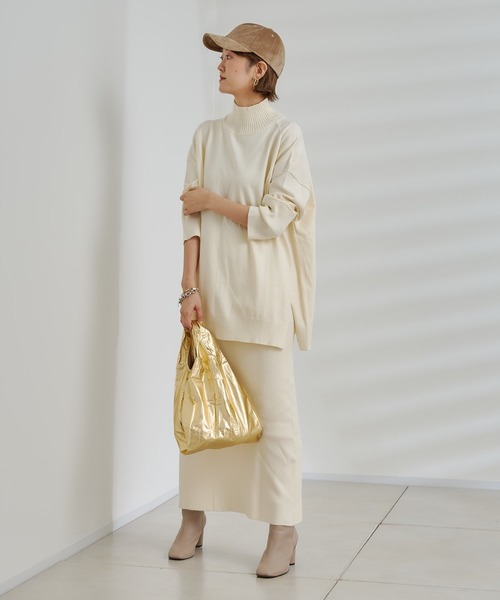 DouDou(ドゥドゥ)の「ニットアップポケット付リブスカート(スカート・レディース・オフホワイト/チャコールグレー/グリーン・FREE)」の21枚目の写真