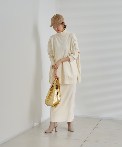 DouDou(ドゥドゥ)の「ニットアップポケット付リブスカート(スカート・レディース・オフホワイト/チャコールグレー/グリーン・FREE)」の12枚目の写真