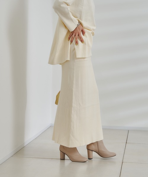 DouDou(ドゥドゥ)の「ニットアップポケット付リブスカート(スカート・レディース・オフホワイト/チャコールグレー/グリーン・FREE)」の22枚目の写真